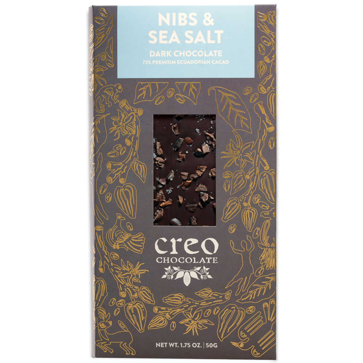 SILK CREATE SLIM 糖質50%オフ 2箱 Nibs & Sea Salt Bar | 73% Dark Chocolate with Cacao Nibs | Creo