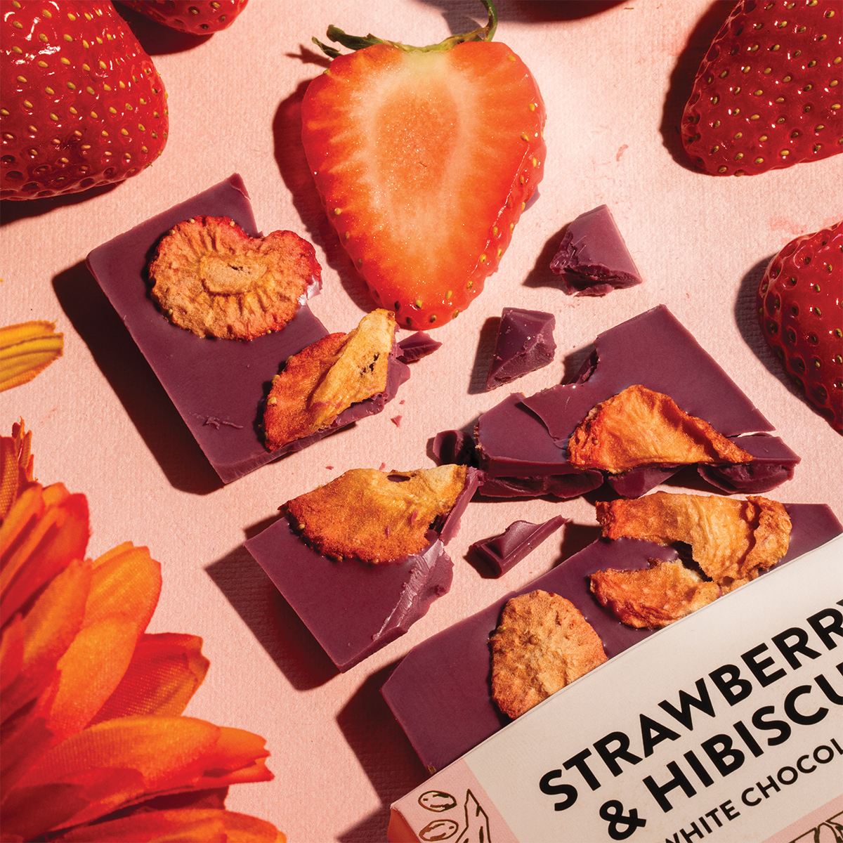 Strawberry & Hibiscus Chocolate | White Chocolate Bars | Creo