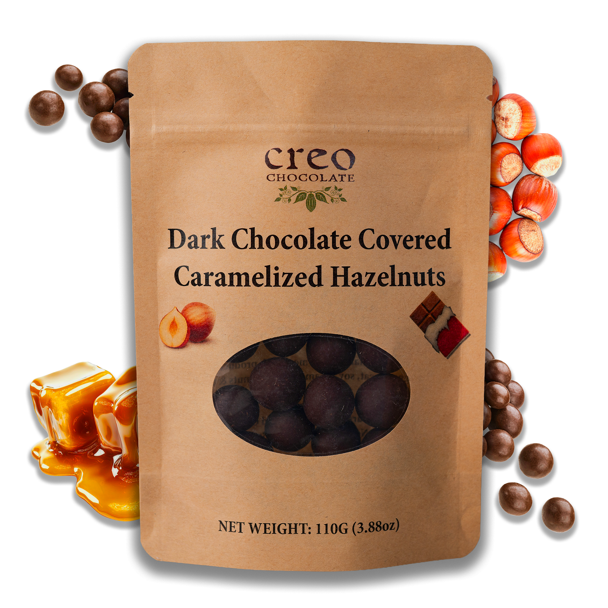 Dark Chocolate Covered Caramelized Hazelnuts